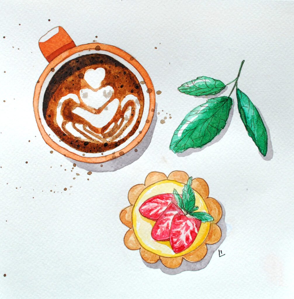 Watercolor coffee and pastry illustration