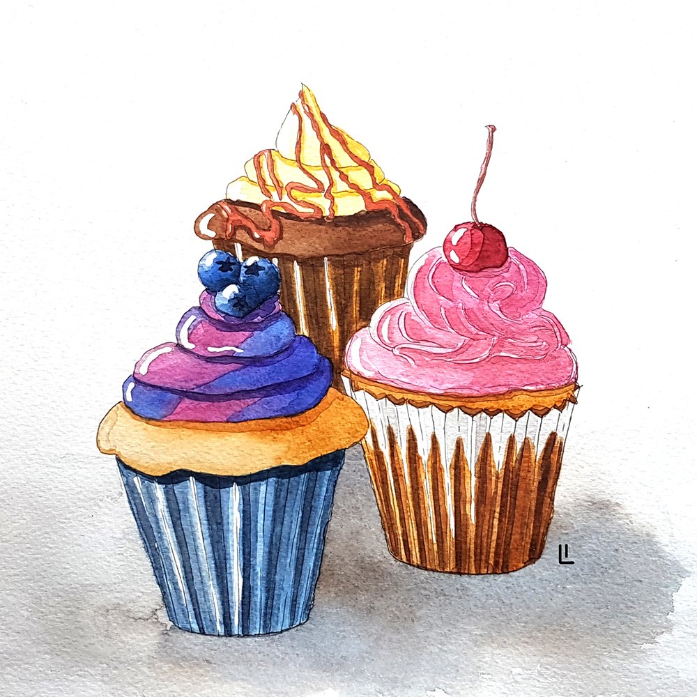 Watercolor cupcakes illustration