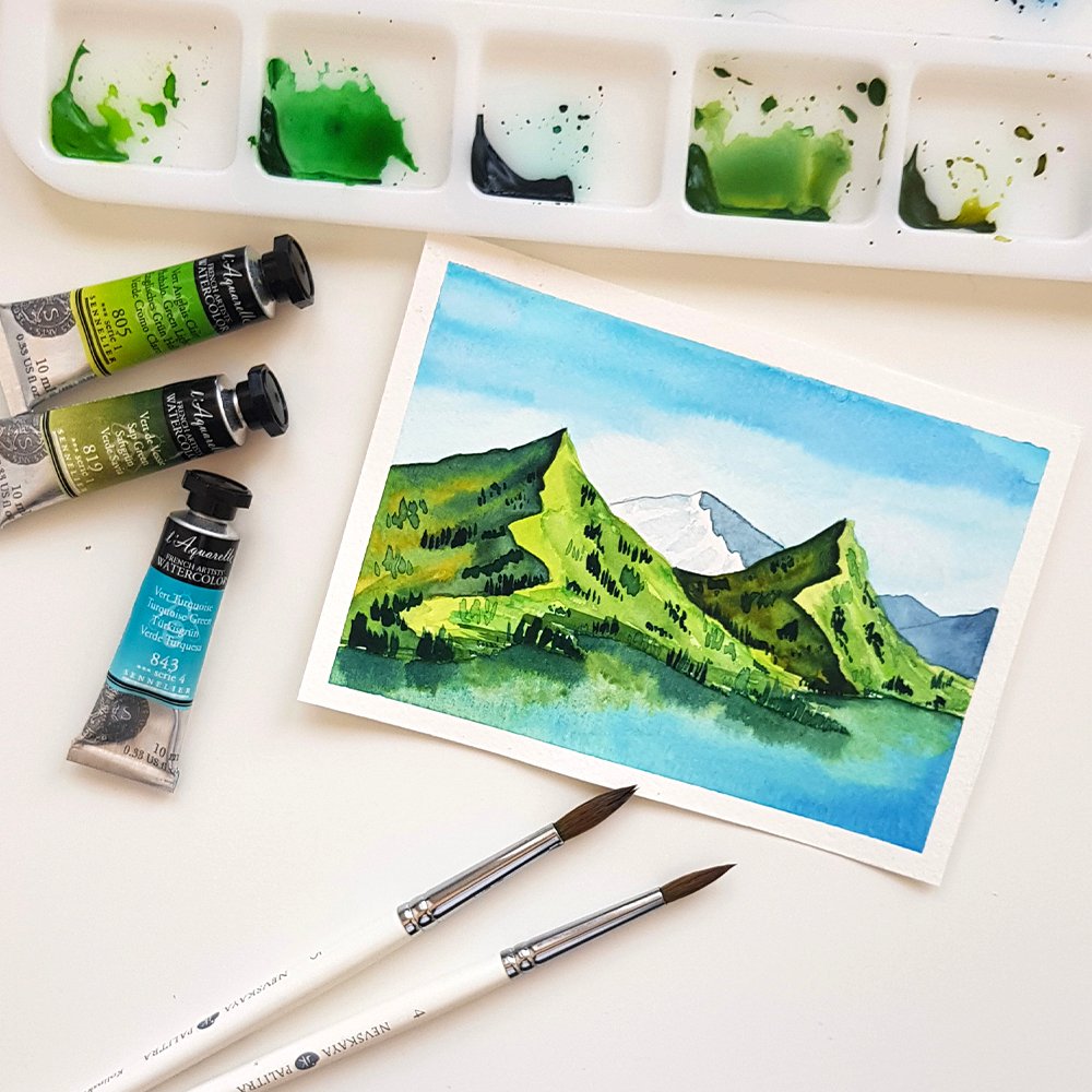 Watercolor mountains illustration