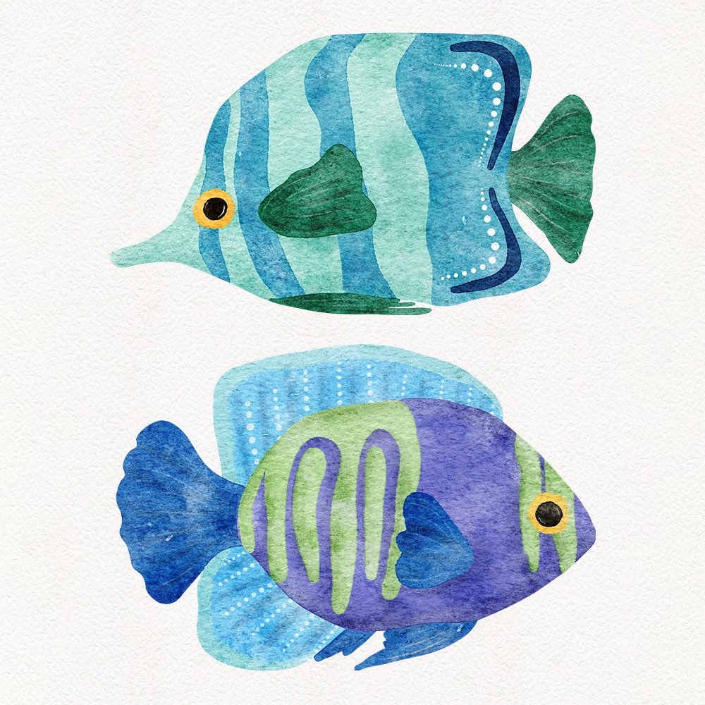 Cute watercolor fishes illustration