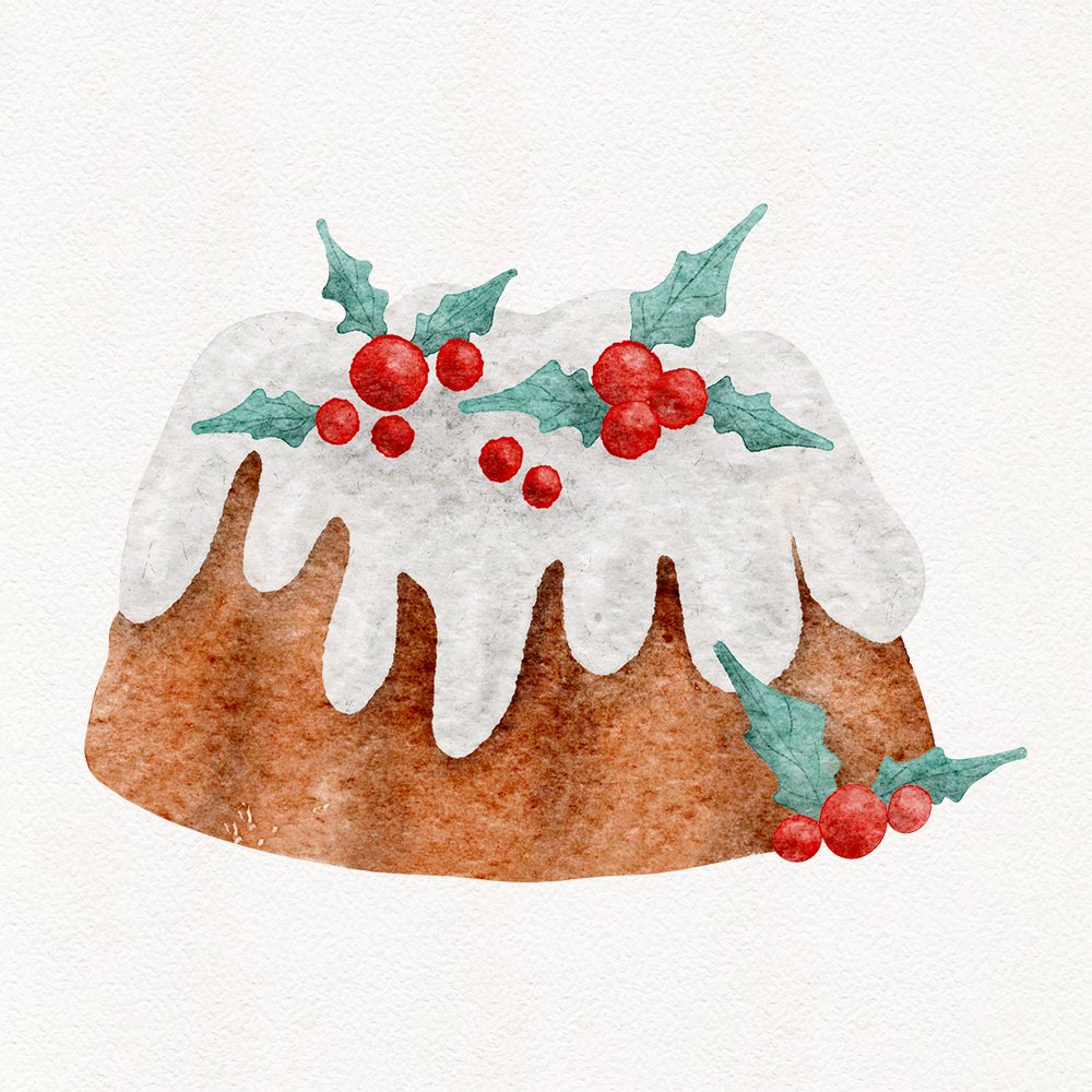 Watercolor Christmas cake illustration