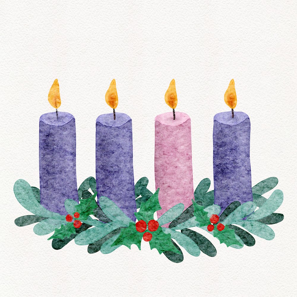 Watercolor Advent candles illustration