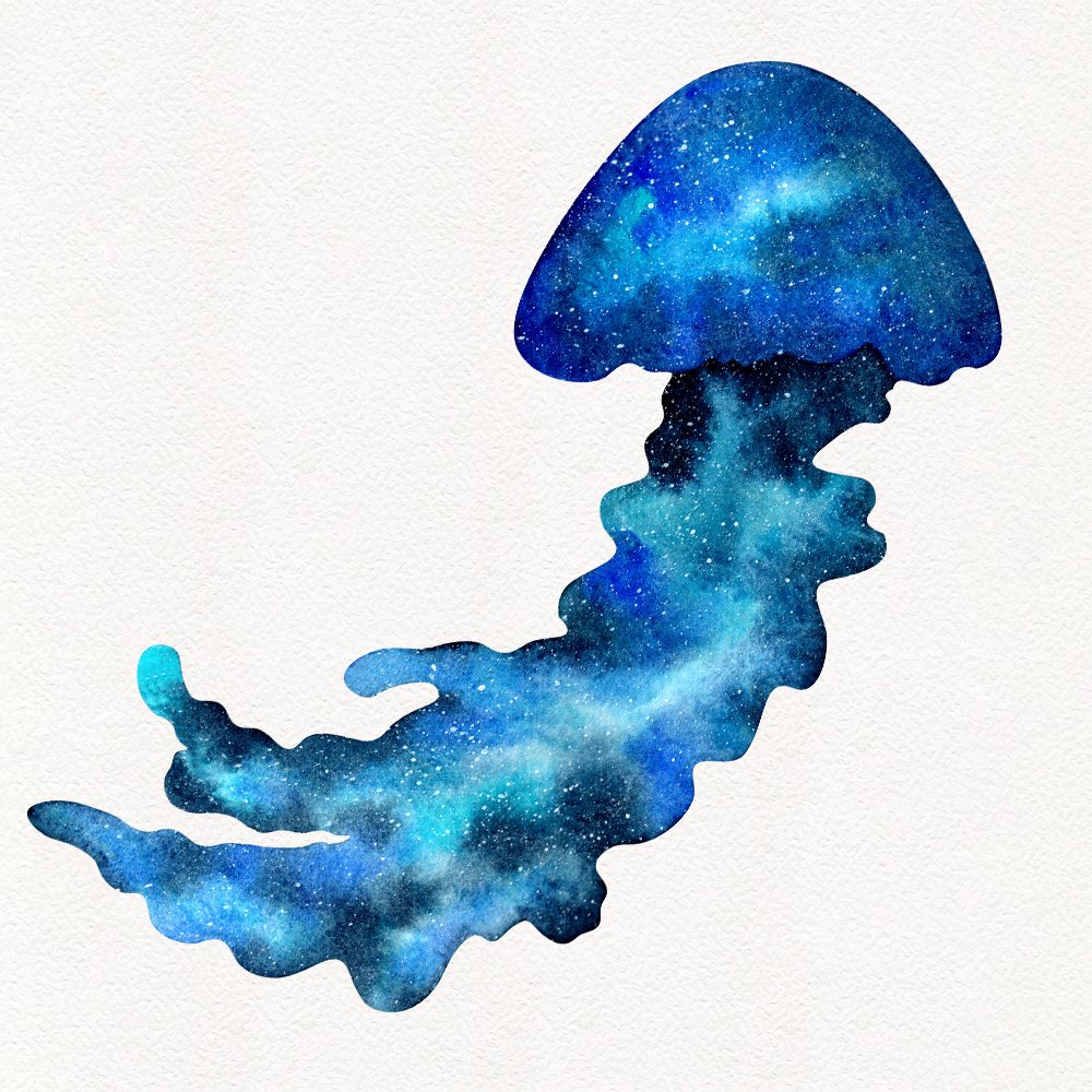 Watercolor cosmic jelly fish illustration