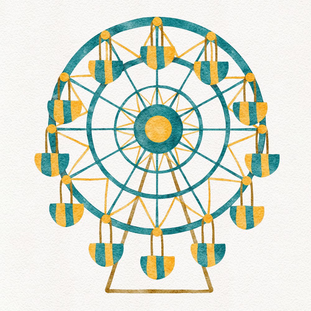 Watercolor illustration of Ferris wheel