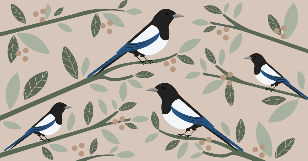 Vector illustration of two birds sitting on a branch