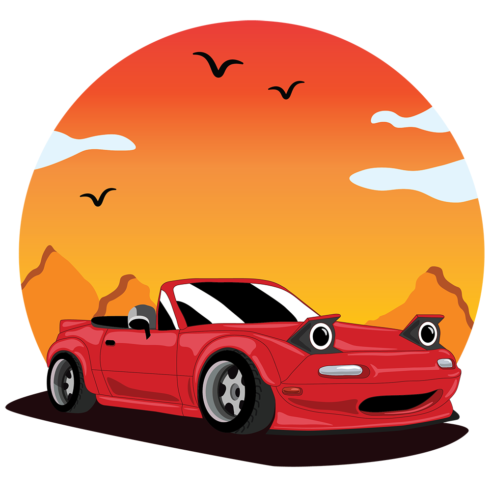 Vector illustration of Miata car with desert background