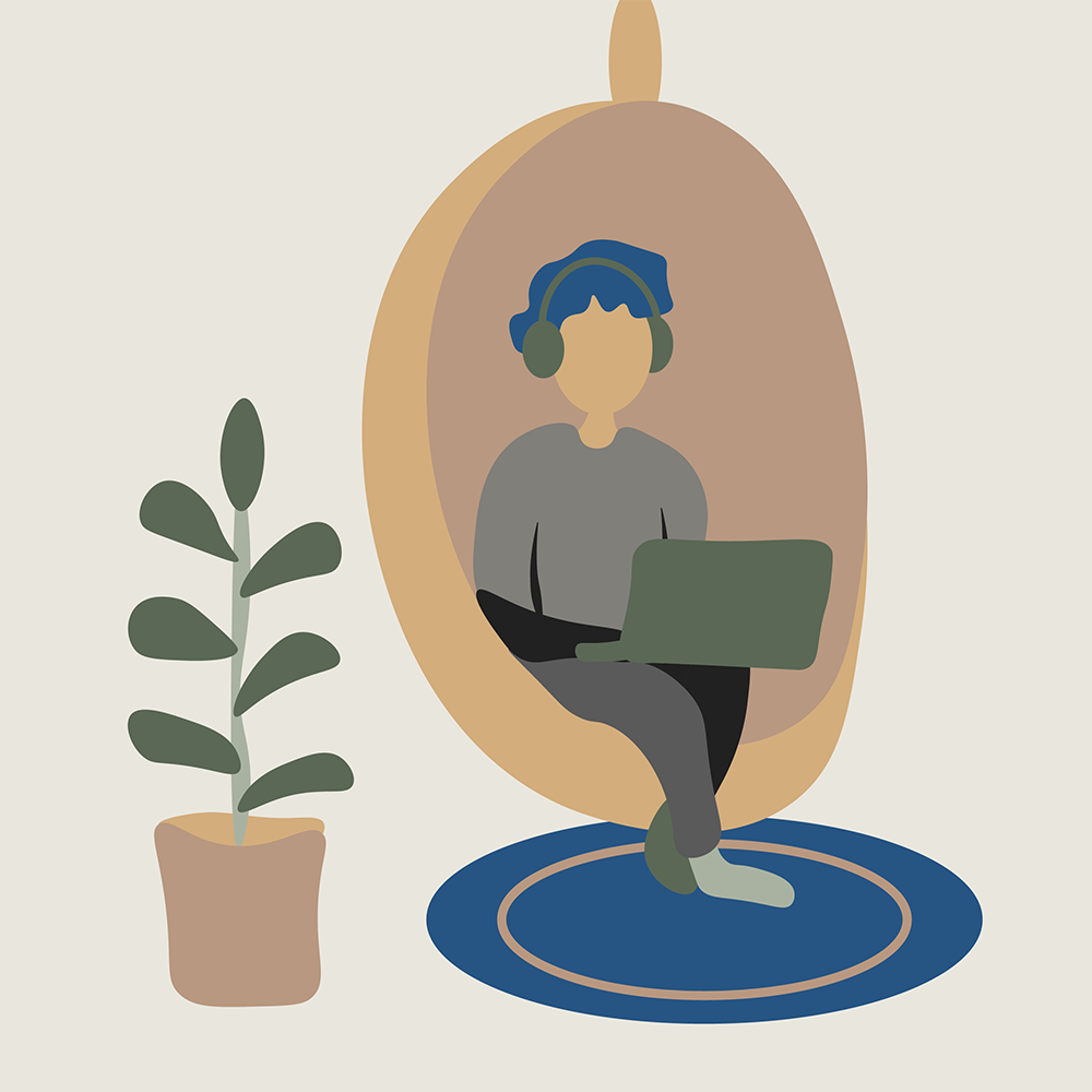 Vector illustration of a person sitting with computer